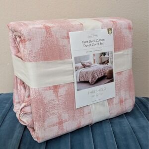 New Threshold Yarn Dye Ikat Duvet Cover and Sham Set Cotton Mauve Full Queen